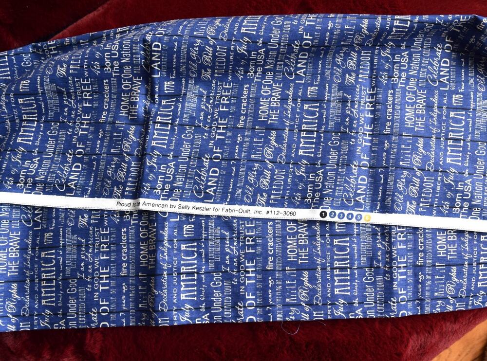 American Pride Words Blue 100% Cotton Fabric 1 Yard
